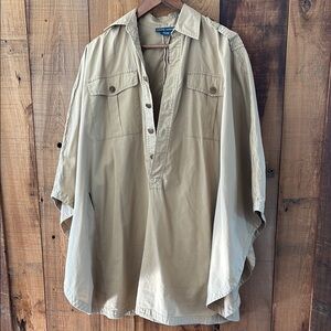 Ralph Lauren Safari Beige Button-Up Poncho Shirt.  Size S.